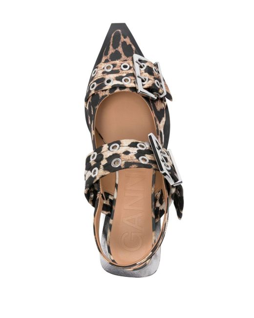 Ganni White Leopard Print Slingback Ballets