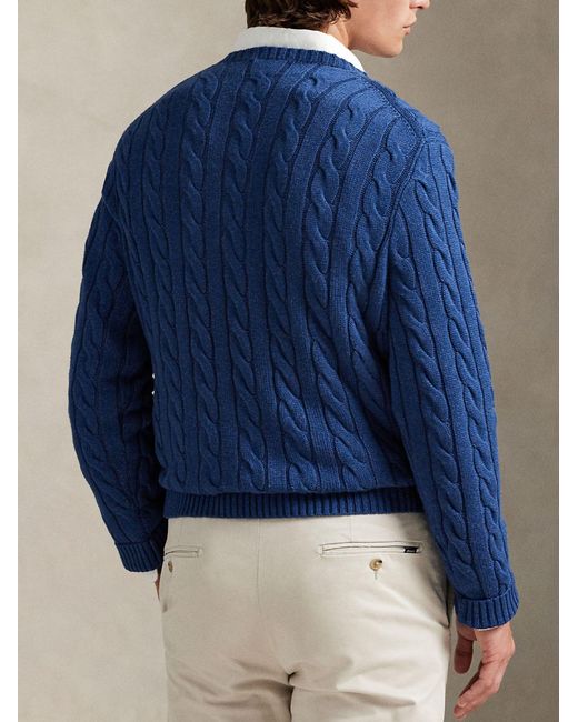 Ralph Lauren Blue Cable Knit Sweater With Logo for men