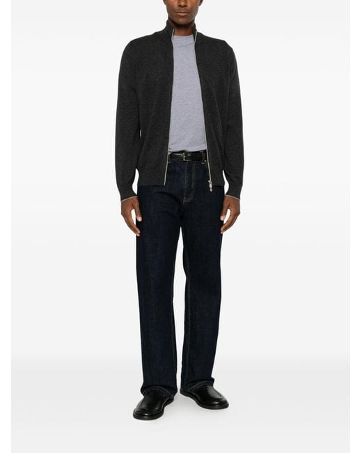 Brunello Cucinelli Black Cashmere Zipped Cardigan for men