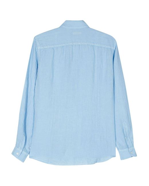 Fay Blue Cutaway Collar Linen Shirt for men