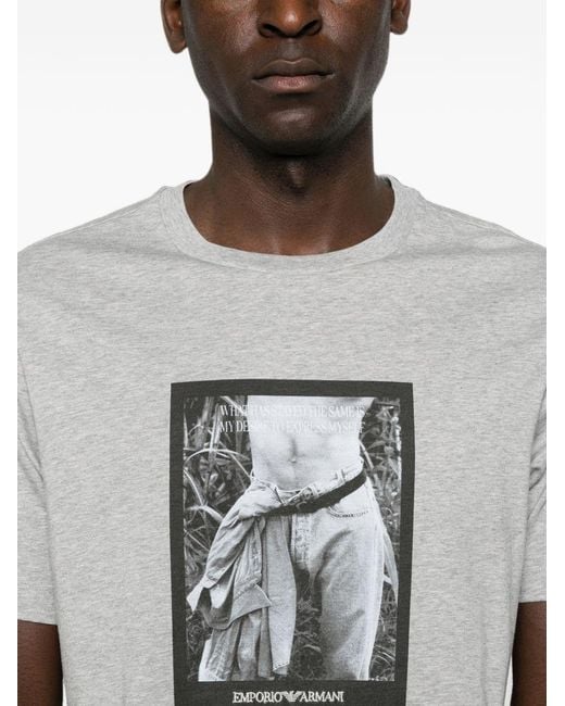 Emporio Armani Gray Printed Cotton T-Shirt for men