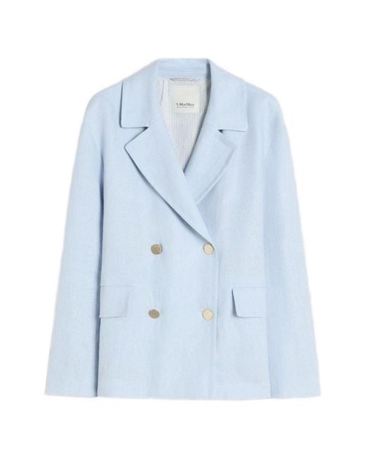 Max Mara Blue Linen Double-Breasted Jacket