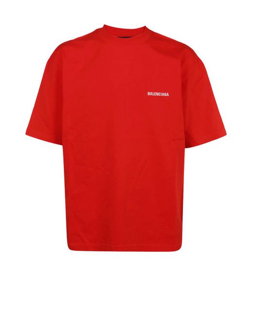 T-shirt con logo in cotone di Balenciaga in Red da Uomo