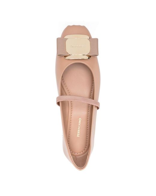 Ferragamo Pink Vara Leather Ballets