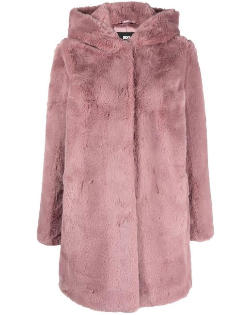 Cappotto in finta pelliccia con cappuccio di DKNY in Pink