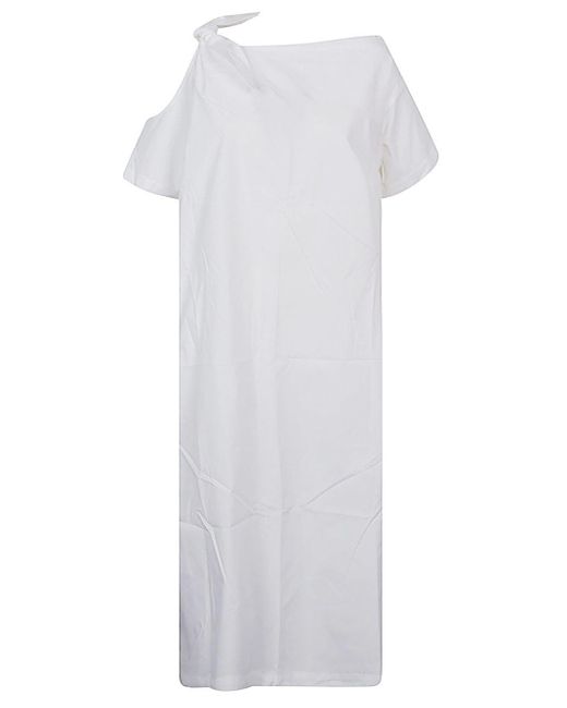 Liviana Conti White One-Shoulder Cotton Blend Long Dress