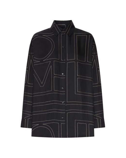 Totême Blue Embroidered Silk Shirt