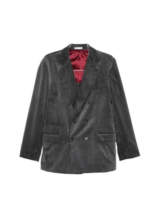 Brunello Cucinelli Gray Cotton Double-Breasted Jacket for men