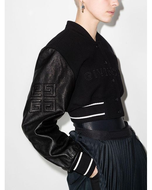 Givenchy Black Cropped Wool Bomber Jacket - Women's - Cotton/leather/polyamide/viscosewool