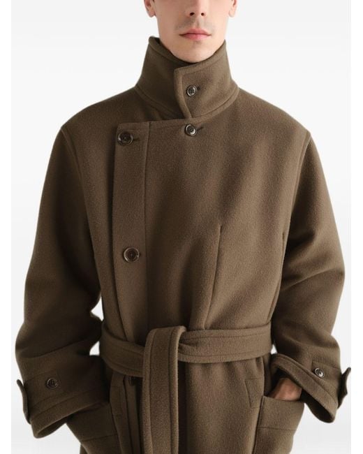 Lemaire Brown Wool Wrap Coat for men