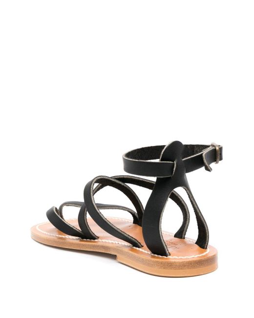 K. Jacques Black Strappy Flat Leather Sandals