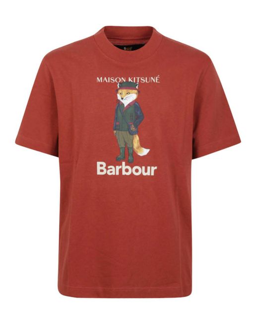 Barbour x Maison Kitsuné Red Beaufort Fox Cotton T-shirt for men