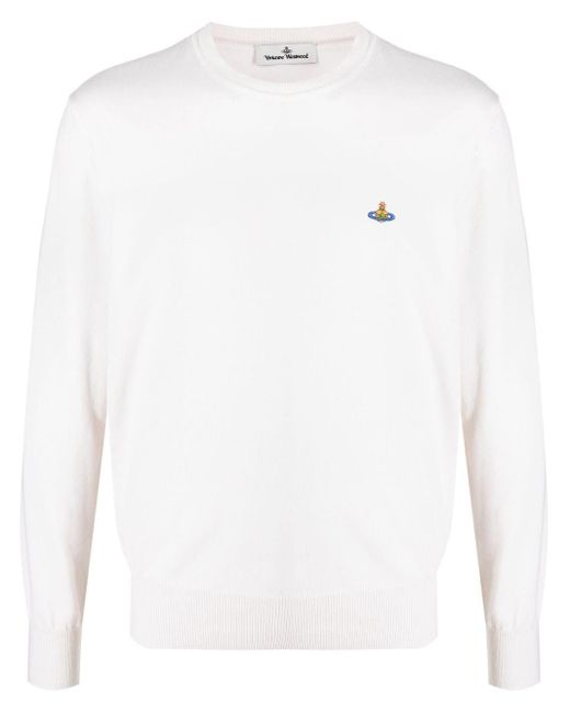 Vivienne Westwood White Orb-embroidery Crew-neck Jumper for men