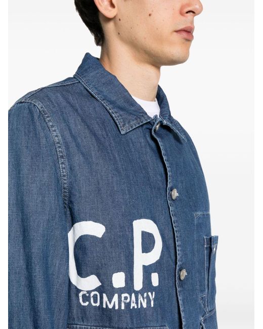 C P Company Blue Logo Denim Jacket for men