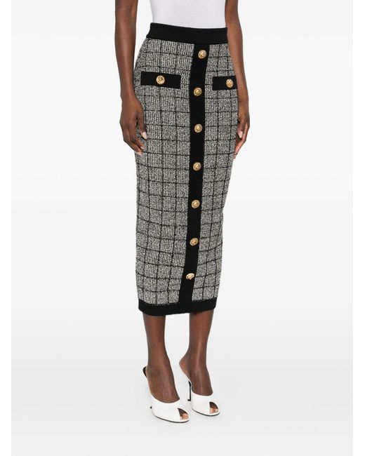 Balmain Gray Tweed Long Skirt