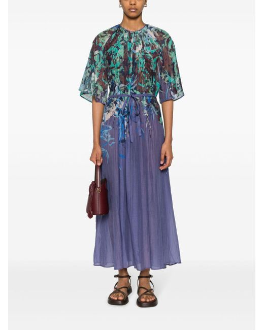 Forte Forte Blue Forte_forte Printed Cotton And Silk Blend Long Dress