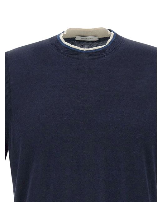 Paolo Pecora Blue Silk And Cotton Sweater for men