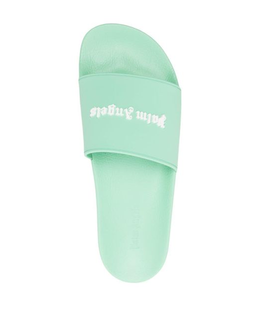 Palm Angels Green Slipper With Logo for men