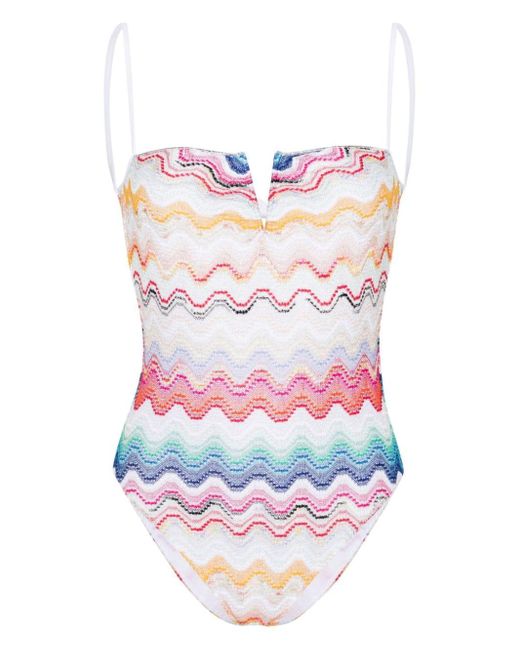 MISSONI BEACHWEAR White Zigzag Pattern Swimsuit