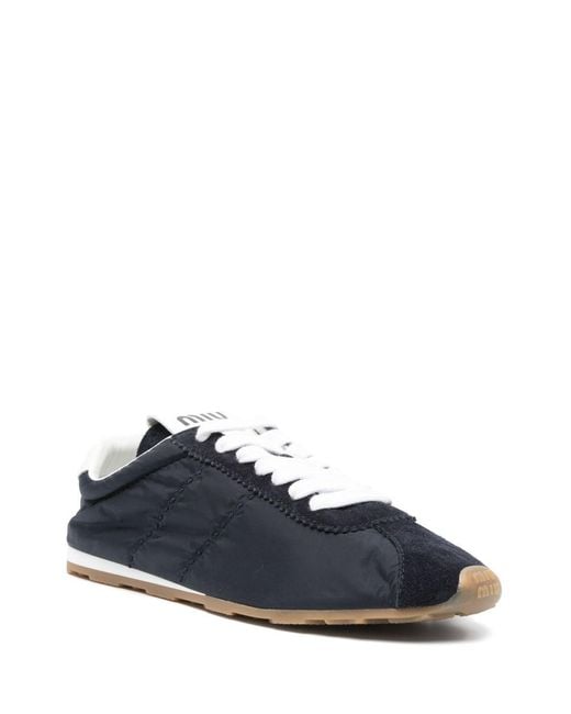 Miu Miu Blue Plume Nylon And Leather Sneakers