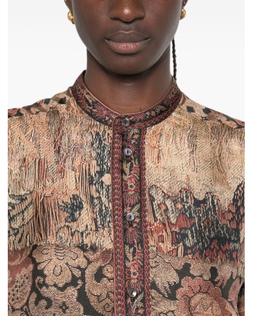 Pierre Louis Mascia Brown Printed Silk Shirt