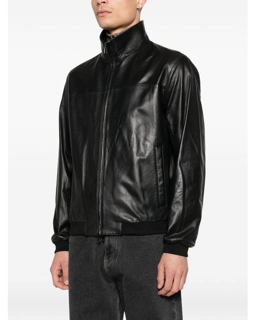 Emporio Armani Black Leather Blouson Jacket for men