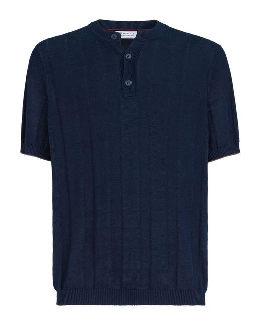 Brunello Cucinelli Blue Linen And Cotton Blend Turtle-Neck Sweater for men