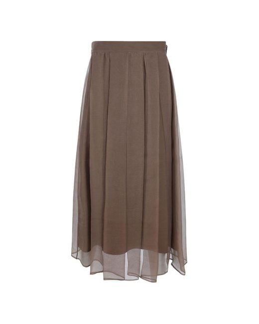 Brunello Cucinelli Brown Silk Midi Skirt