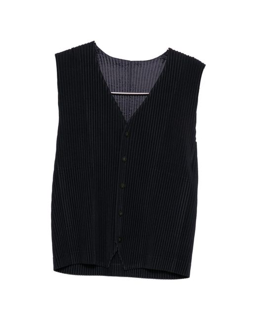 Homme Plissé Issey Miyake Black Pleated V-Necked Vest for men