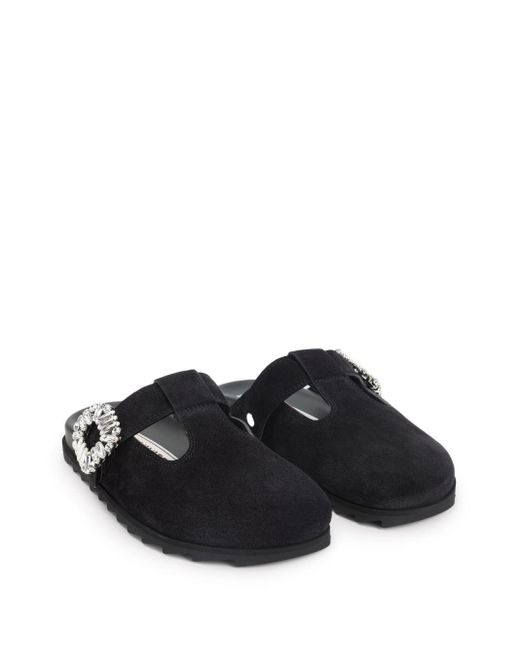 Roger Vivier Black Slidy Viv Leather Slippers