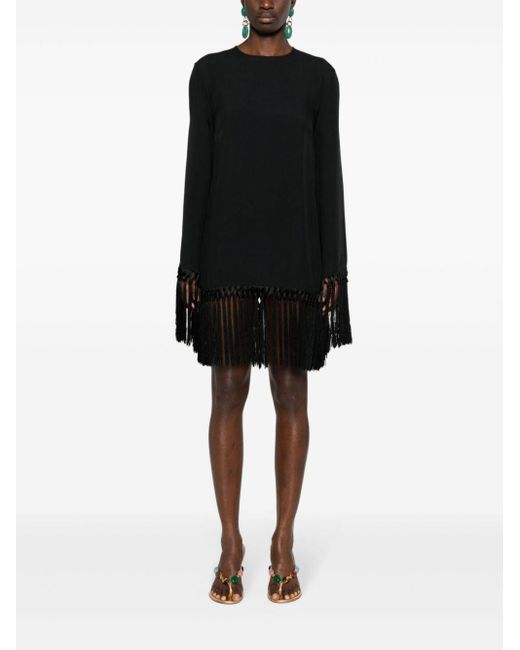 ‎Taller Marmo Black Claudia Fringed Mini Dress - Women's - Acetate/viscose