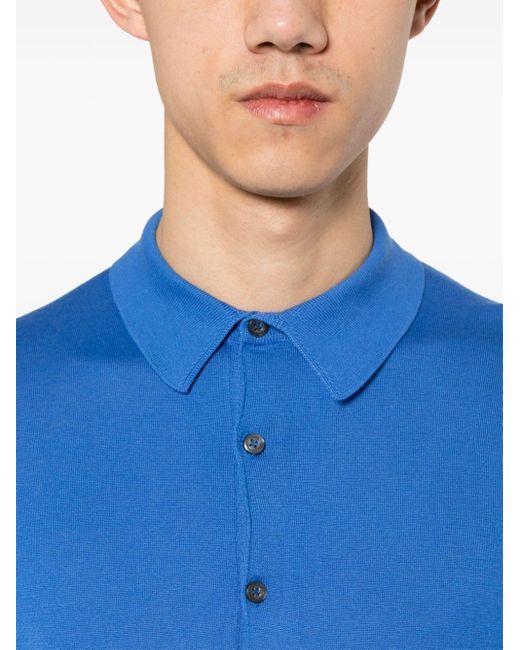 John Smedley Blue Cotton Polo Shirt for men