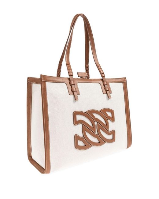 Casadei Brown Canvas And Leather Tote Bag