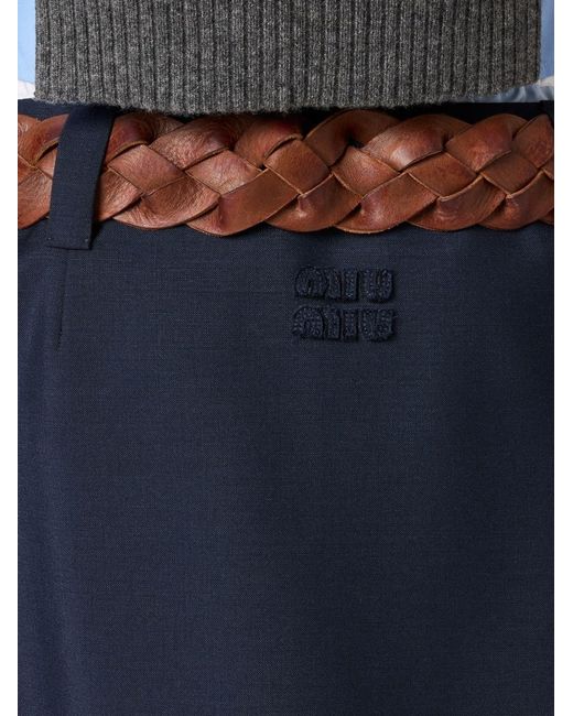 Miu Miu Blue Wool Midi Skirt