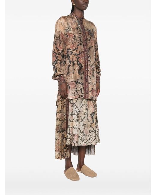Pierre Louis Mascia Brown Printed Silk Shirt