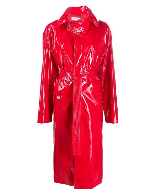 Balenciaga Red Patent Leather Trench Coat
