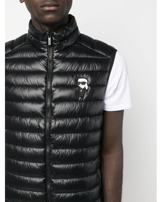 Karl Lagerfeld Black Zip-up Quilted Gilet for men