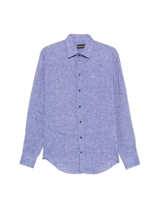Emporio Armani Purple Logo-Embroidered Buttoned Shirt for men