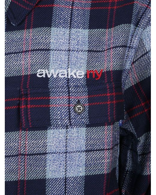 AWAKE NY Blue Overshirt Flannel Zip Shirt for men