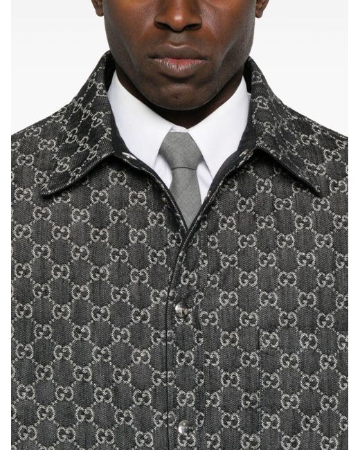 Gucci Gray Reversible Wool And Gg Denim Shirt for men