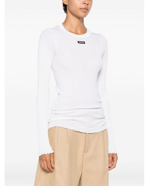 Miu Miu White Silk Crewneck Sweater