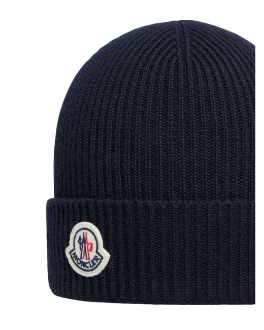 Moncler Blue Logo Wool Beanie for men