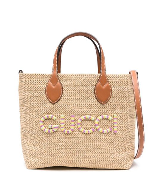 Gucci Natural Logo Small Straw Tote Bag