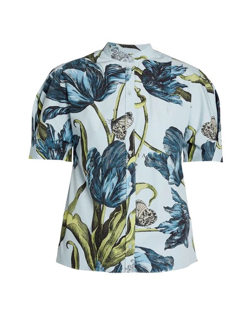 Erdem Blue Floral Print Short Sleeve Shirt