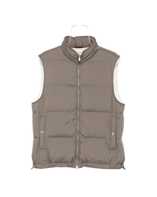 Brunello Cucinelli Gray Lightweight Techno-Fabric Down Vest With Packable Hood for men
