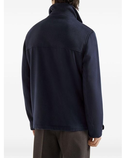 Brunello Cucinelli Blue Wool Caban Coat for men