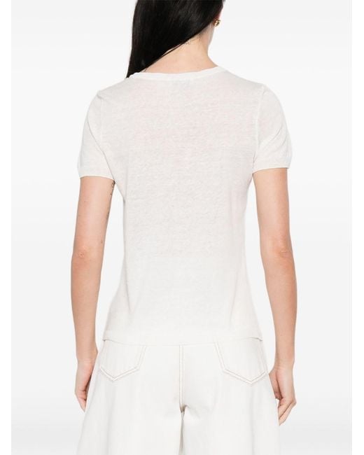 Base London White Linen And Cotton Blend T-Shirt