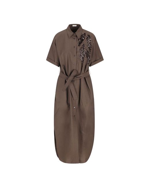 Brunello Cucinelli Brown Cotton Long Dress