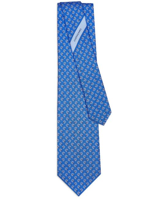 Ferragamo Blue Bee-print Silk Tie for men