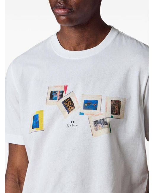 Paul Smith White Slides Cotton T-Shirt for men